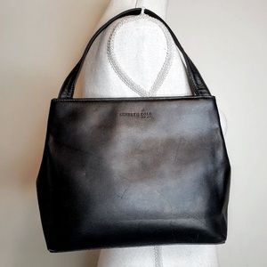 Kenneth Cole Black Leather Magnetic Closure Satchel Purse